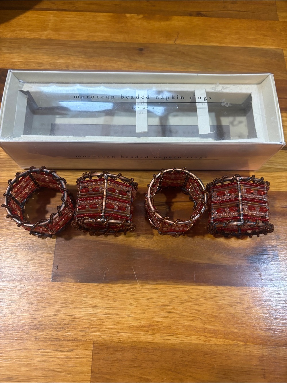 Vintage Pier 1 Imports Moroccan Beaded Red Napkin Rings - Set of 4